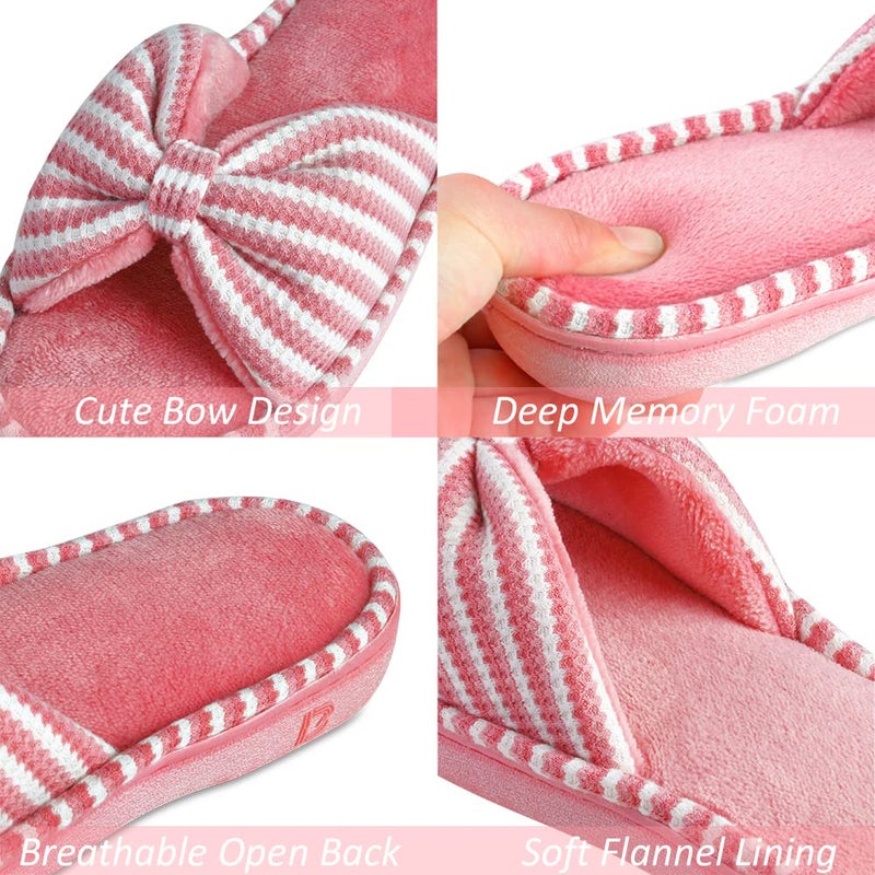 DL Women's Memory Foam Open Toe Slide Slippers with Cute Bow and Cozy Terry Lining, Slip-on House Shoes Spa Mules Sandals with Indoor Outdoor Rubber Sole, pink, 7-8 - Image 3